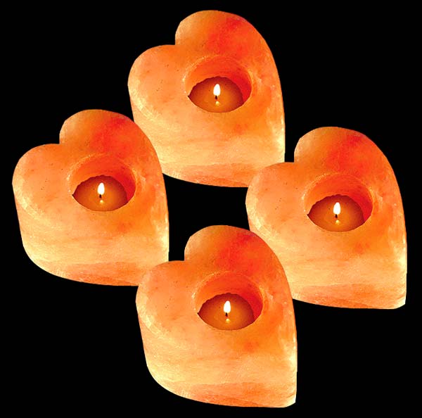 Hand Carved Heart Himalayan Salt Candle Holders - Set of 4